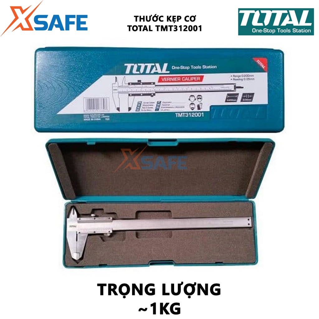 Thước kẹp cơ 200mm TOTAL TMT312001 chất liệu thép carbon, đóng gói bằng hộp nhựa - [XSAFE]