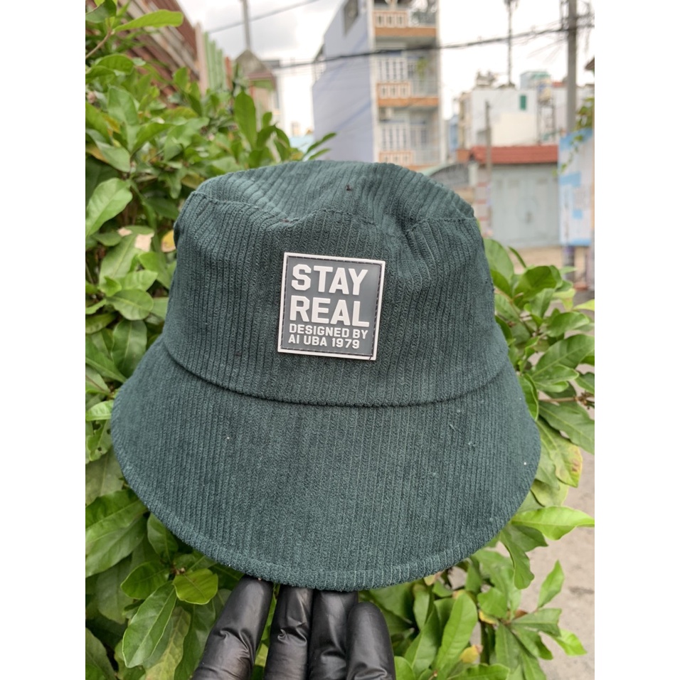 Mũ bucket vành cụp ❤️ Nón tai bèo thêu tem STAY REAL chất nhung tăm cao cấp form unisex nam nữ mm1