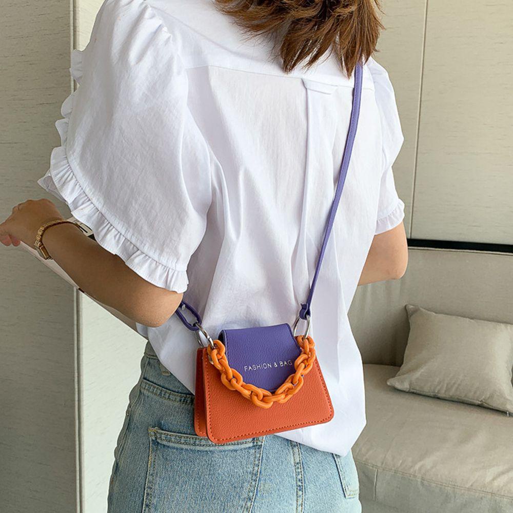 ♫DAPHNE♫ New Shoulder Bag Small Messenger Bag Handbag Youth Ladies Mini Fashion Contrast Color Ladies Acrylic Chain/Multicolor