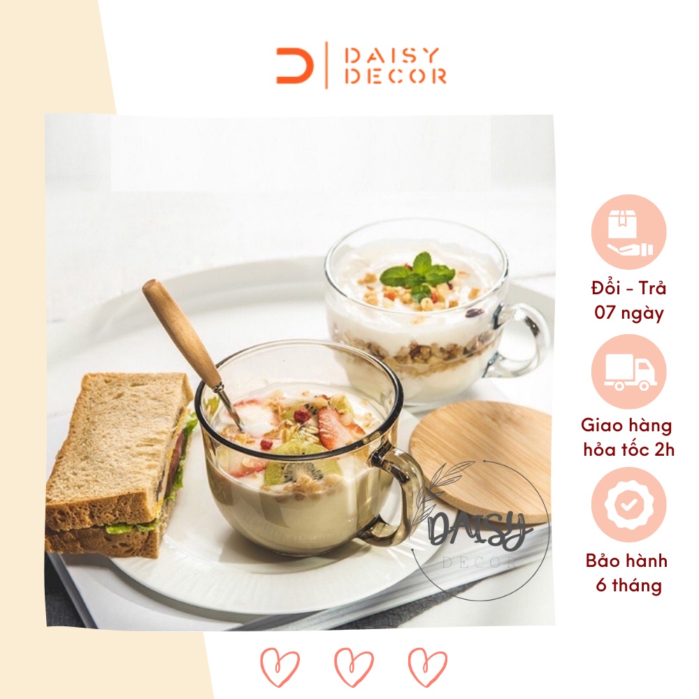 Ly thủy tinh cường lực trong suốt Daisy Decor chịu nhiệt cao cấp đựng đồ ngũ cốc ăn sáng 480ml màu hổ phách
