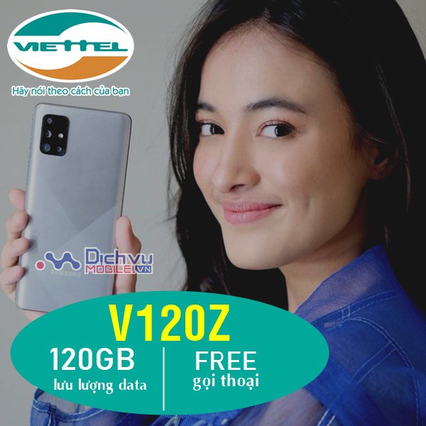 sim Viettel gói v120z có 4GB/ngày, gọi viettel miễn phí, 50phút ngoại mạng hàng tháng. Gia hạn 90k/tháng