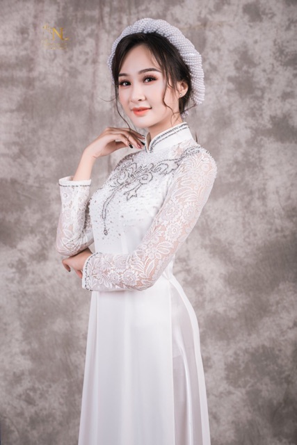 ÁO DÀI CƯỚI MÀU TRẮNG  THIẾT KẾ, ĐÍNH KẾT PHA LÊ CAO CẤP | AODAINGUYENLAM