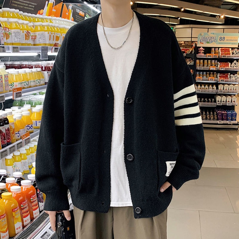 Áo Khoác Cardigan Len Dày Dáng Rộng Phong Cách Preppy Hàn Quốc Dễ Phối Đồ Thời Trang Thu Đông Cho Nam