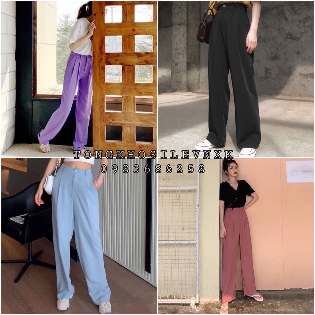 QUẦN CULLOTES ĐŨI TÍM ĐEN HỒNG XANH CẠP CAO - QUẦN CULLOTE ỐNG RỘNG ĐEN TRƠN DÁNG DÀI CHẤT ĐŨI ĐẸP
