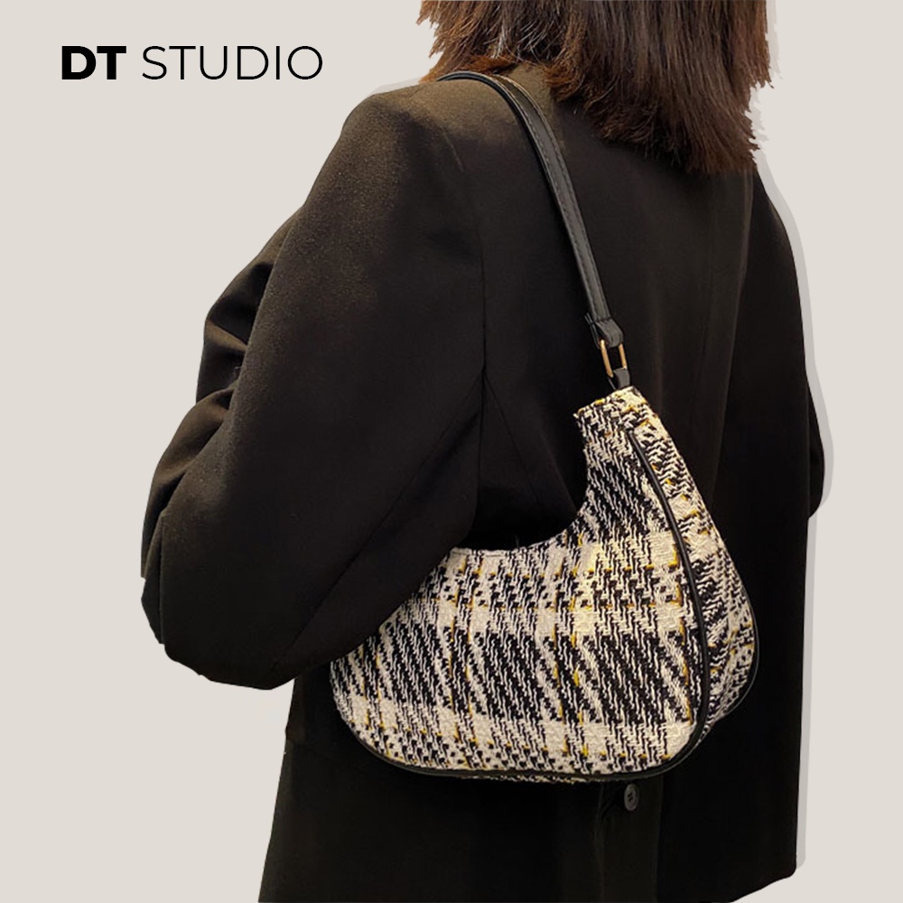 Túi xách tay túi đeo vai nữ DTSTUDIO vải dạ tweed caro thời trang thanh lịch