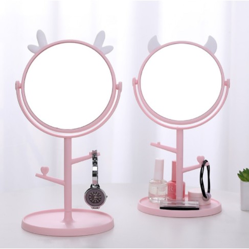 Gương để bàn mỹ phẩm gương thỏ gương mèo G31 gương trang điểm loại to có móc để trang sức