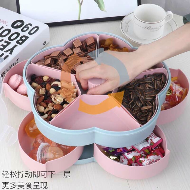 Khay mứt 2 tầng hoa mai 10 cánh có núm xoay cực đẹp