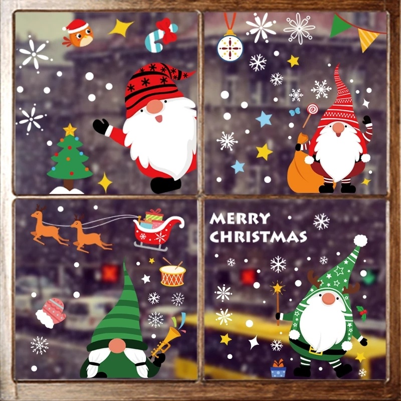1 Miếng Dán Cửa Kính Tĩnh Điện Họa Tiết Ông Già Noel Hoạt Hình Dễ Thương Trang Trí Tiệc Giáng Sinh