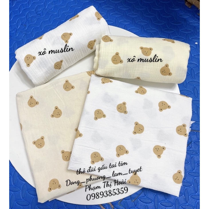 vải thô đũi gấu tai tim 100% cotton mềm mát