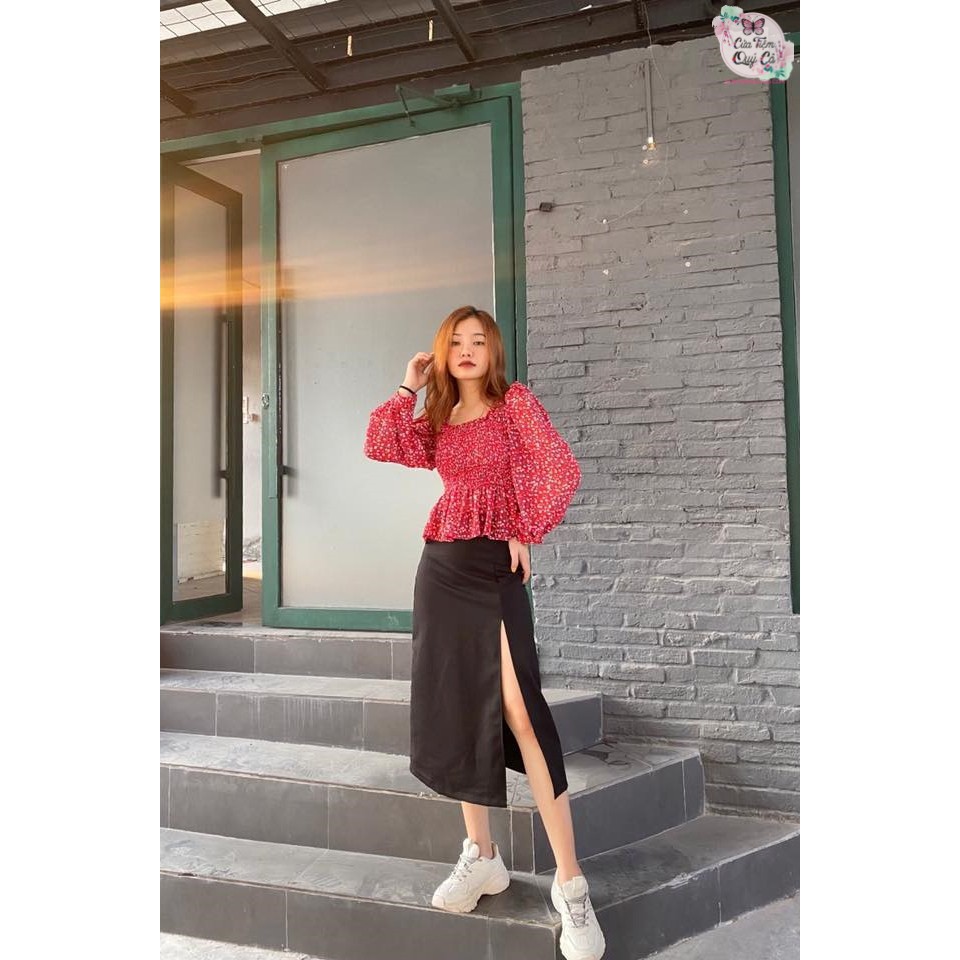 CHÂN VÁY MIDI SKIRT ĐEN TRƠN XẺ TÀ - HÌNH CHỤP THẬT | BigBuy360 - bigbuy360.vn