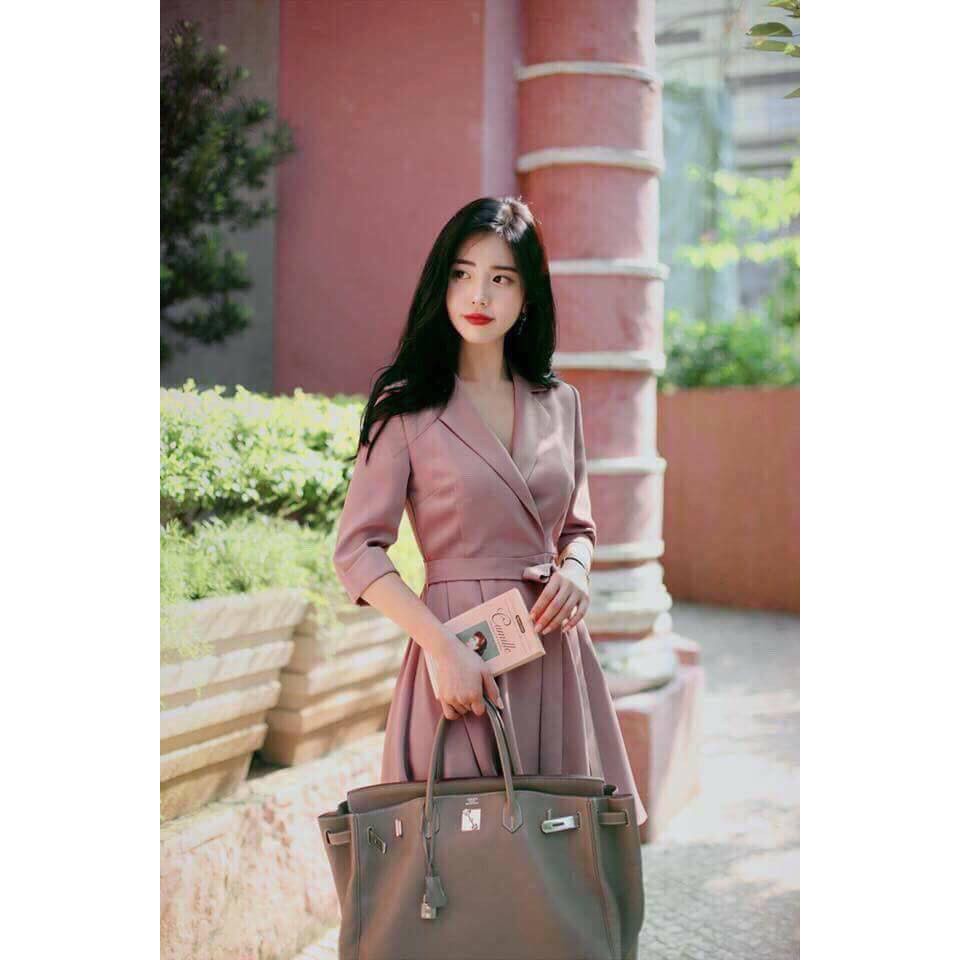 Váy cổ V thắt eo sang chảnh