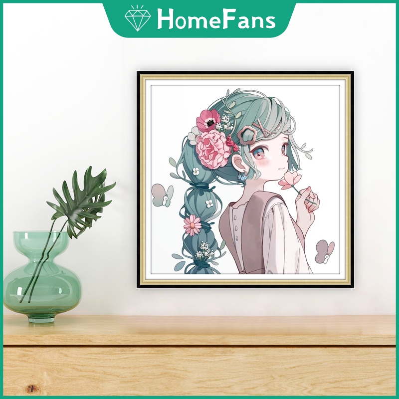 Bộ Tranh Đính Đá 5D Tự Làm 40x40cm/50x50cm Hình Cô Gái Hoạt Hình Trang Trí Nhà Cửa