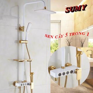 COMBO SEN CÂY TẮM NÓNG LẠNH 5 TRONG 1 TRẮNG SUMY - 52401-4WG VÀ VÒI ĐỒNG THAU SƠN TĨNH ĐIỆN TRẮNG