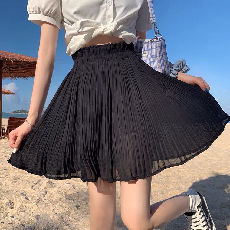 Chân Váy Ngắn Dập Xếp Ly Dáng Xòe Màu Đen | BigBuy360 - bigbuy360.vn
