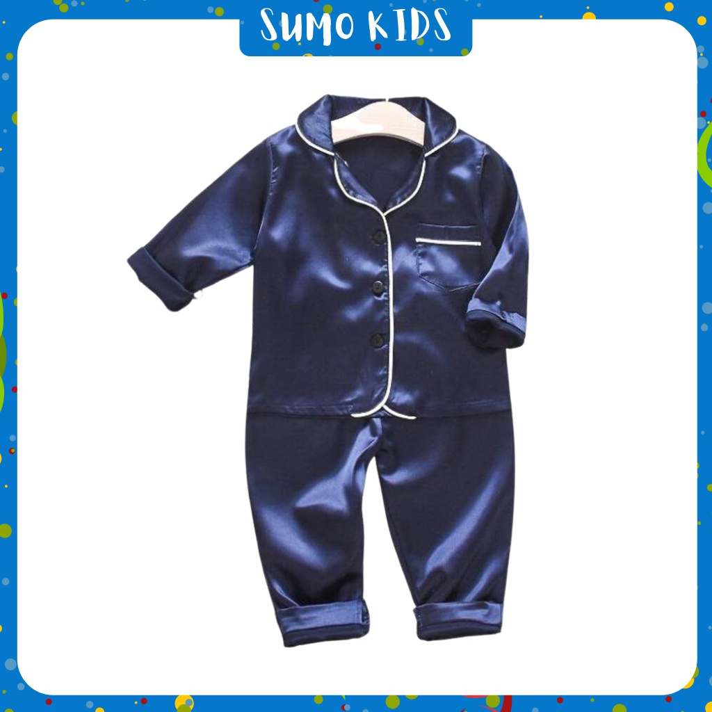 Bộ Pijama Lụa Dài Tay Cho Bé Từ 6-28kg SUMO KIDS, Bộ Lụa Mặc Đi Ngủ Hay Đi Chơi Đều Xinh