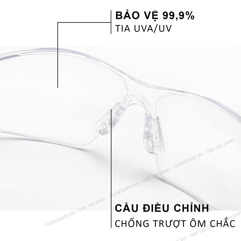 Kính bảo hộ cao cấp Bolle Thinksafe, mắt kính chắn bụi chính hãng, chống tia UV, trắng trong suốt, bền đẹp - Rush Plus