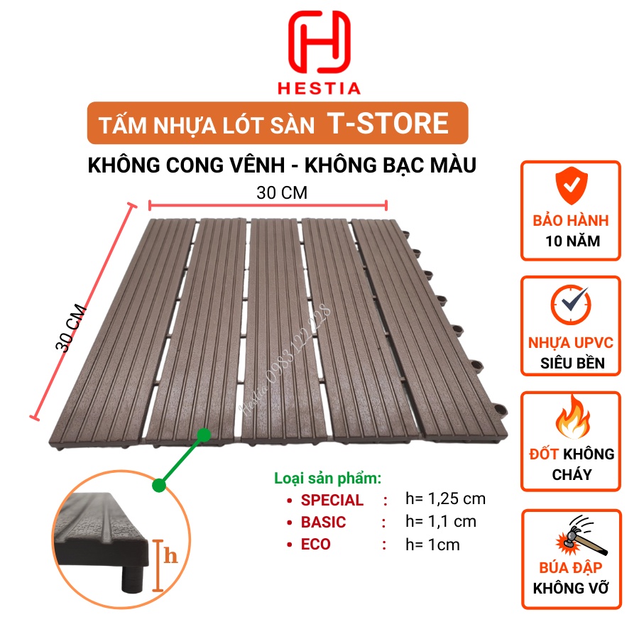 Vỉ Nhựa Lót Sàn Giả Gỗ T- Basic- Chuyên dụng cho Ban Công, Nhà Tắm, Bể Bơi, Sân Vườn, Chống Nước.