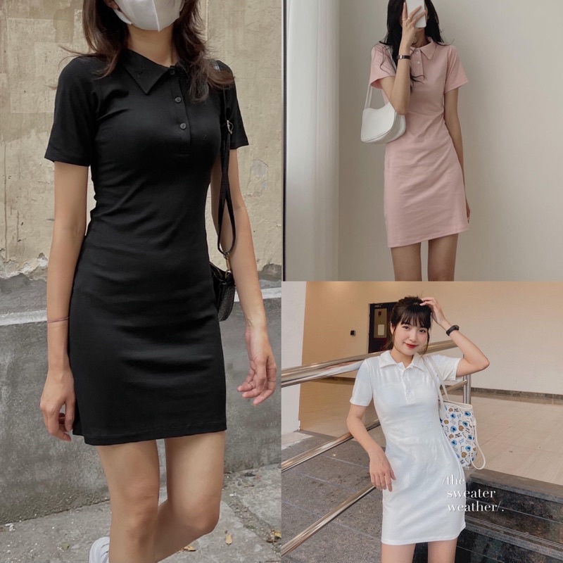 [Ảnh thật/Video]Váy polo dáng body chất mát tôn dáng Váy body phong cách Hàn Quốc chất Cotton Mềm mịn