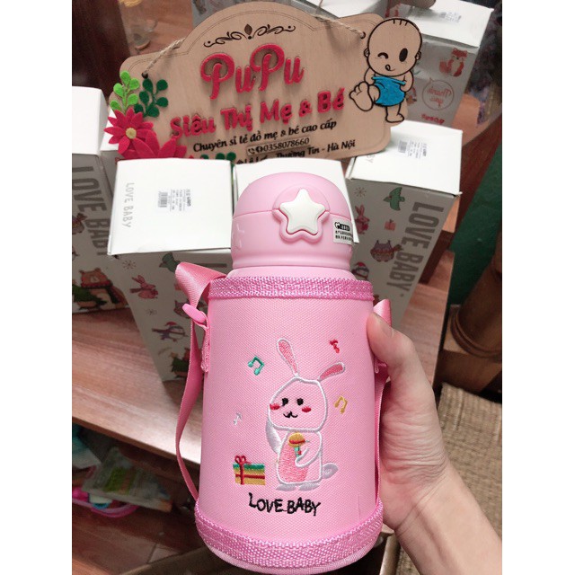 [HÀNG CHÍNH HÃNG - FREE SHIP] Bình Giữ Nhiệt Cao Cấp Love Baby 500ml Có Ống Hút Nước Cho Bé, Bình Giữ Nhiệt An Toàn