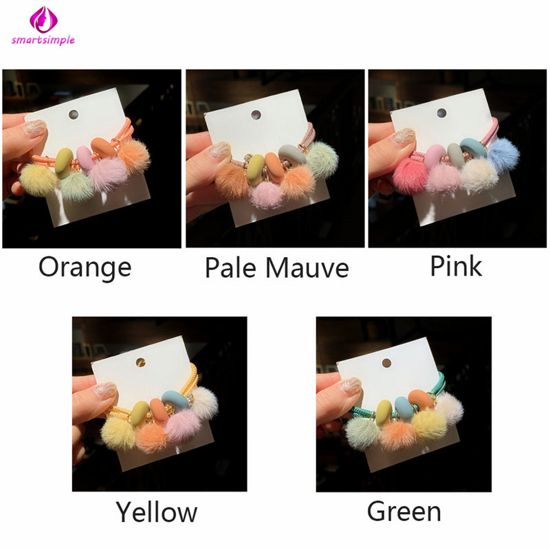 Dây Buộc Tóc Đính Quả Bông Màu Tương Phản Dễ Thương Cho Nữ