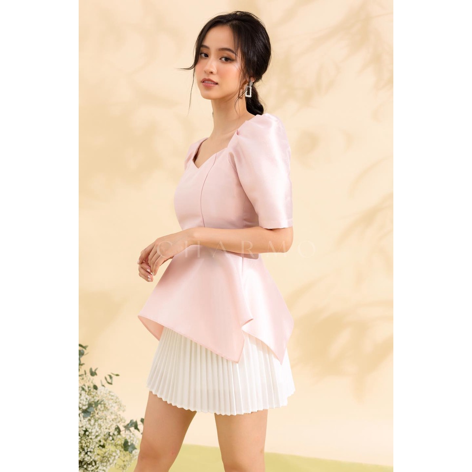 Áo kiểu CHARMO tà xéo chất phi nhám màu hồng pastel xinh xắn trong trẻo Mery Top | BigBuy360 - bigbuy360.vn