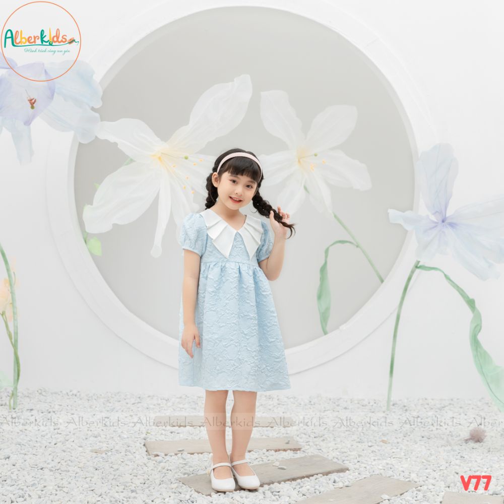 Váy bé gái ALBERKIDS xanh xốp hoa 2 lớp công chúa xinh đẹp cho trẻ em 2,3,4,5,6,7,8,9,10,11,12 tuổi [V77]