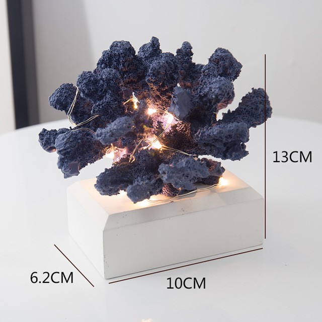 Mô hình san hô mini trang trí có đế đèn LED 12cm  - Decor đồ trang trí theo phong cách biển Địa Trung Hải