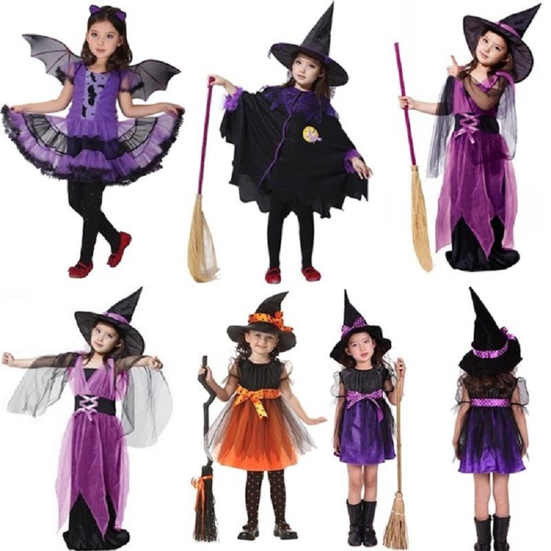 Đầm Hóa Trang Halloween Nhân Vật Phù Thủy Cho Bé Gái