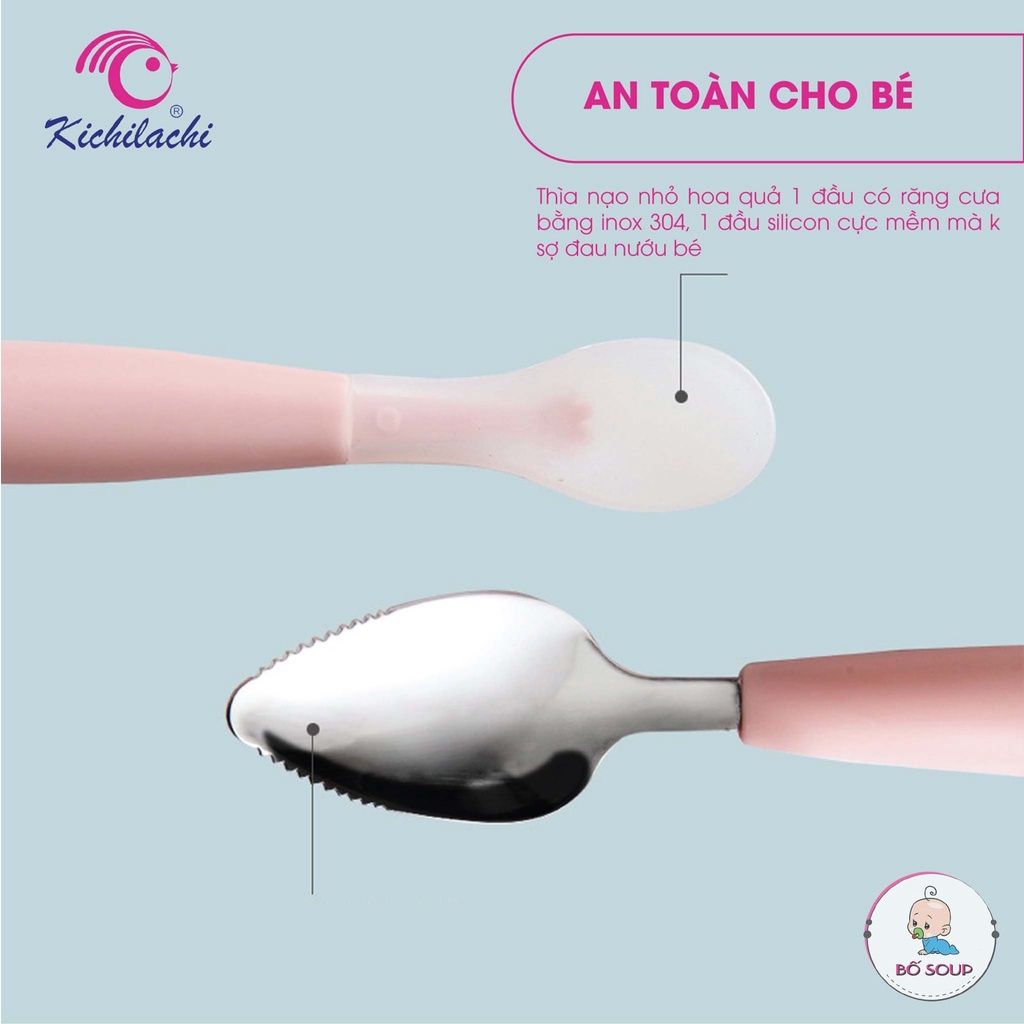 Thìa silicon kèm nạo hoa quả 2 trong 1 cho bé Shop Bố Soup