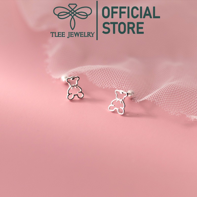 Khuyên tai bạc TLEE hình Gấu chốt bi vặn xinh xắn TleeJewelry B0303