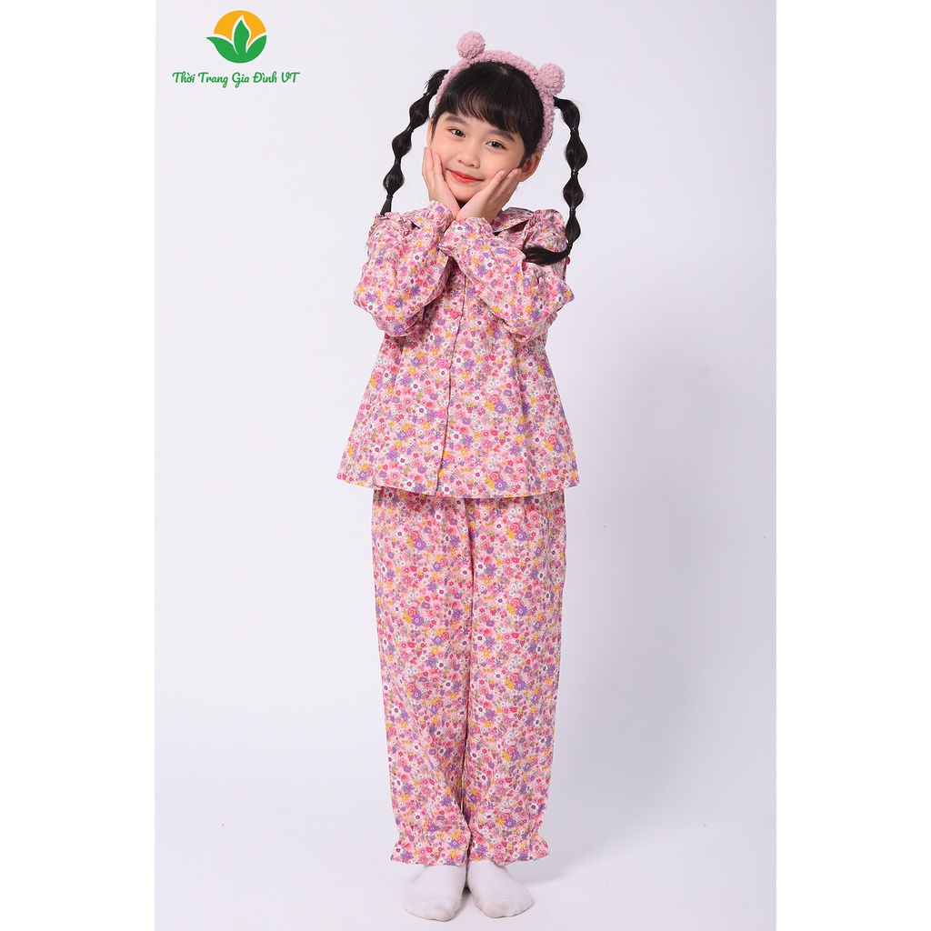 Bộ cotton mặc nhà quần dài, áo dài cổ sen bé gái B70.2105 - Thời Trang Gia Đình VT