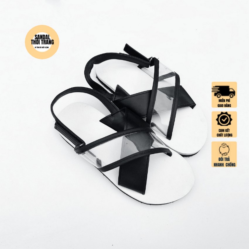 Dép quai hậu nữ nam, SANDALTHOITRANG sandal nữ đi học A9 quai bóng đen full size 30-44