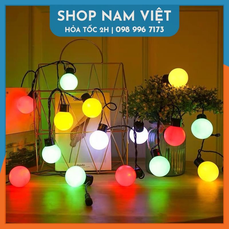 Đèn Led Ping Pong Chuôi Đen Bóng 5cm, Dài 5m 20 Bóng Đèn Chống Nước Trang Trí Ngoài Trời
