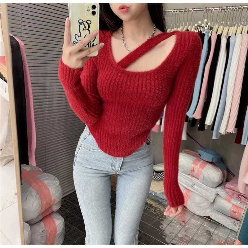 áo len cổ tròn đan dây đuôi tôm