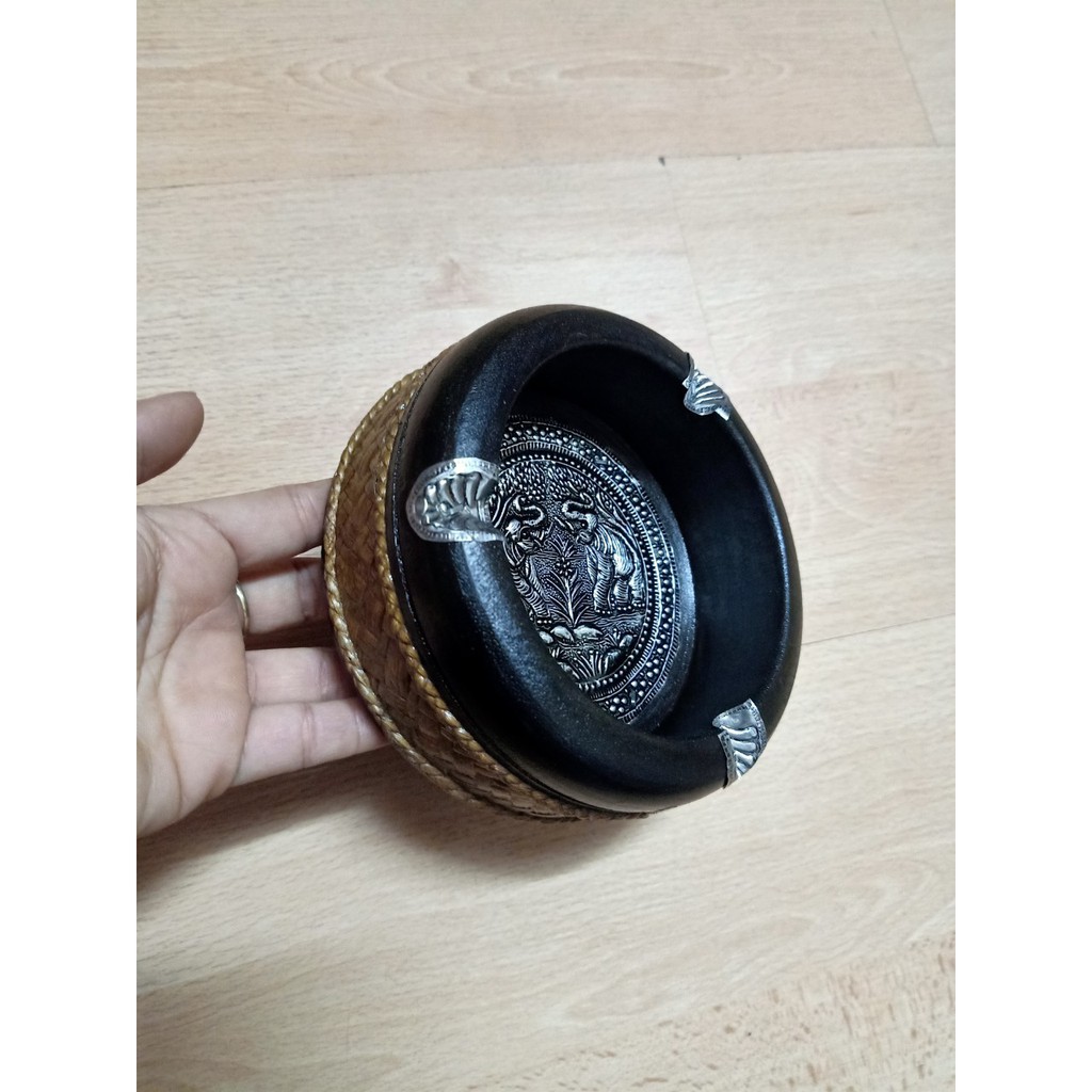 Gạt tàn thuốc lá gỗ hình tròn hàng Thái Lan cỡ to 12 cm