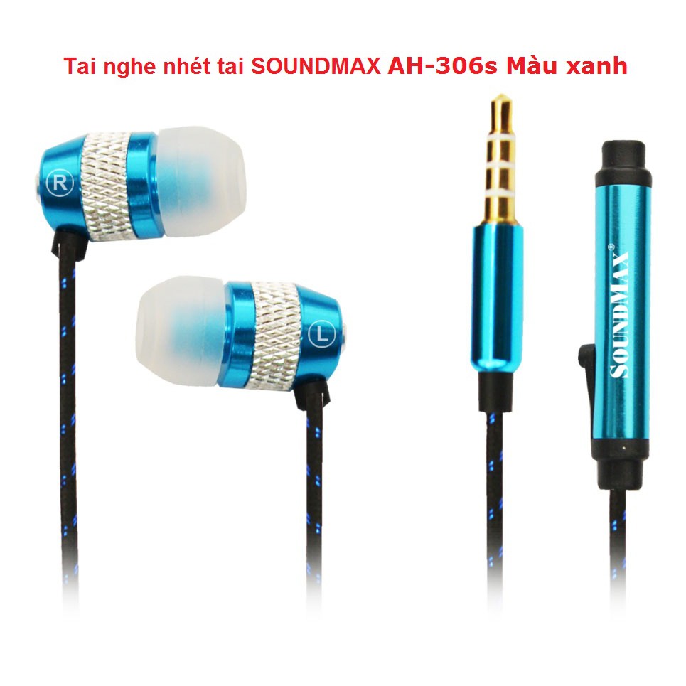 Tai nghe nhét tai SOUNDMAX AH-306s Màu xanh