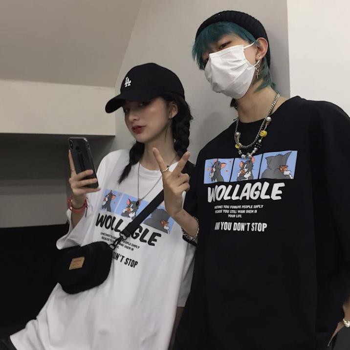 Áo thun nam nữ unisex tay lỡ AD69 Tom&amp;Jerry, áo phông tay lỡ unisex form rộng oversize streetwear