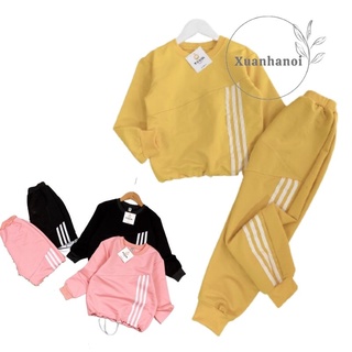 Bộ đồ bé gái nỉ da cá cao cấp áo rút dây phối sọc dáng thể thao size đại 20-40kg XHN777