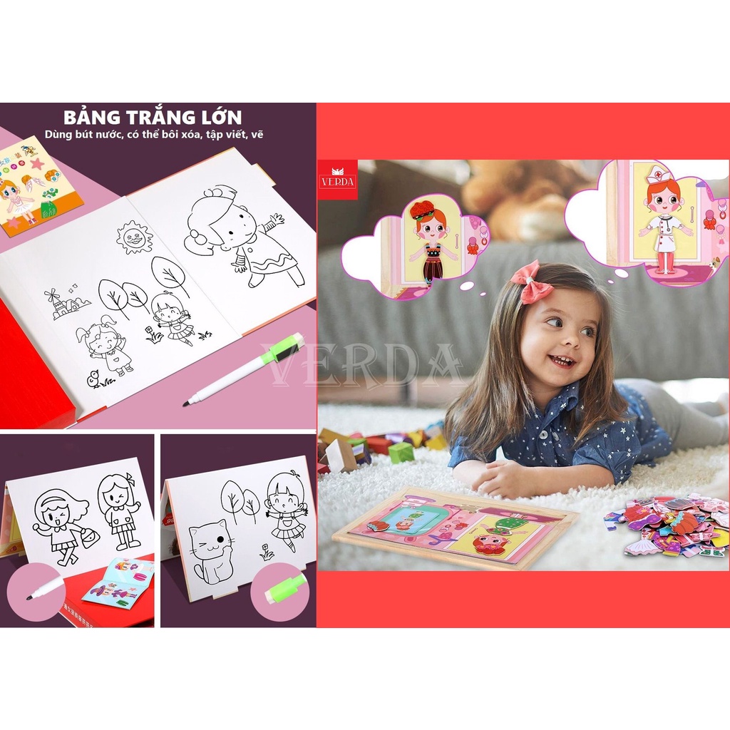 Bộ ghép hình nam châm đồ chơi xếp hình thông minh gỗ VERDA cho bé gái giáo dục trẻ em thiết kế thời trang thay quần áo