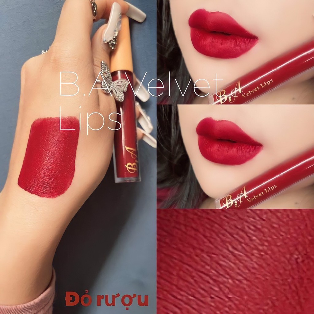 [12 Đỏ R.ư.ợ.u] Son Kem Lì Nắp Vàng Cao Cấp B.A Màu Đỏ R.ư.ợ.u