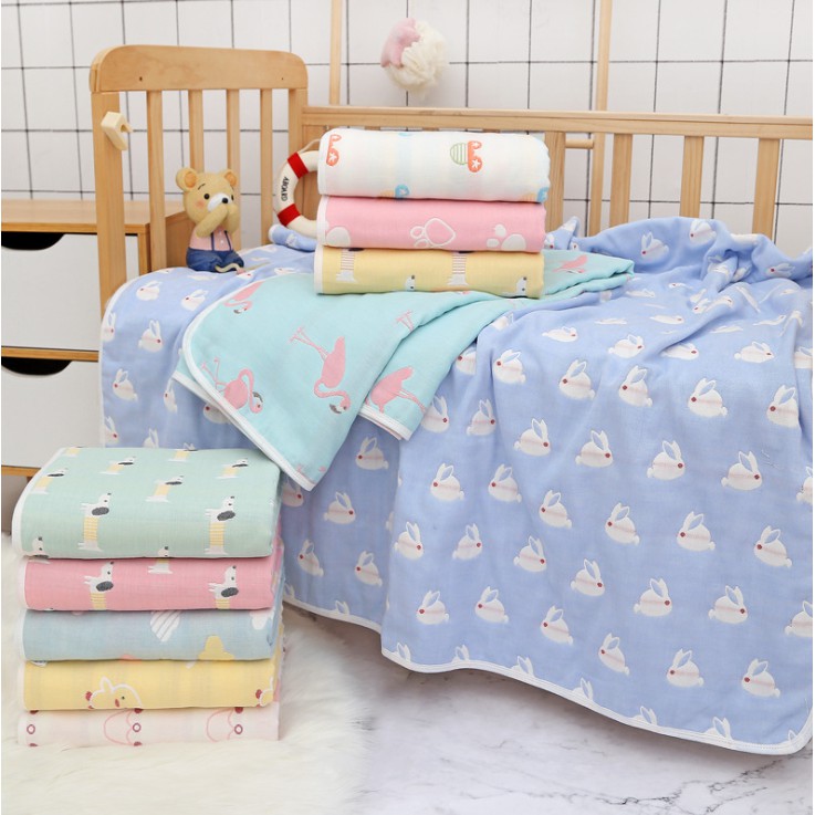 Chăn cotton xô 6 lớp 2 mặt họa tiết hàng cao cấp cho bé, kích thước 110*110cm