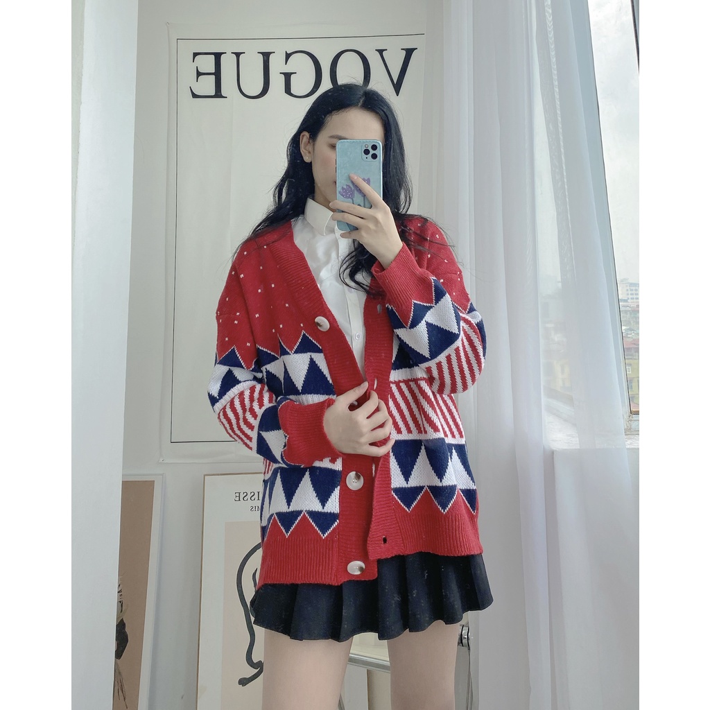 Áo khoác Cardigan len hoạ tiết thổ cẩm nhiều màu form rộng ulzzang - Made by Fiin
