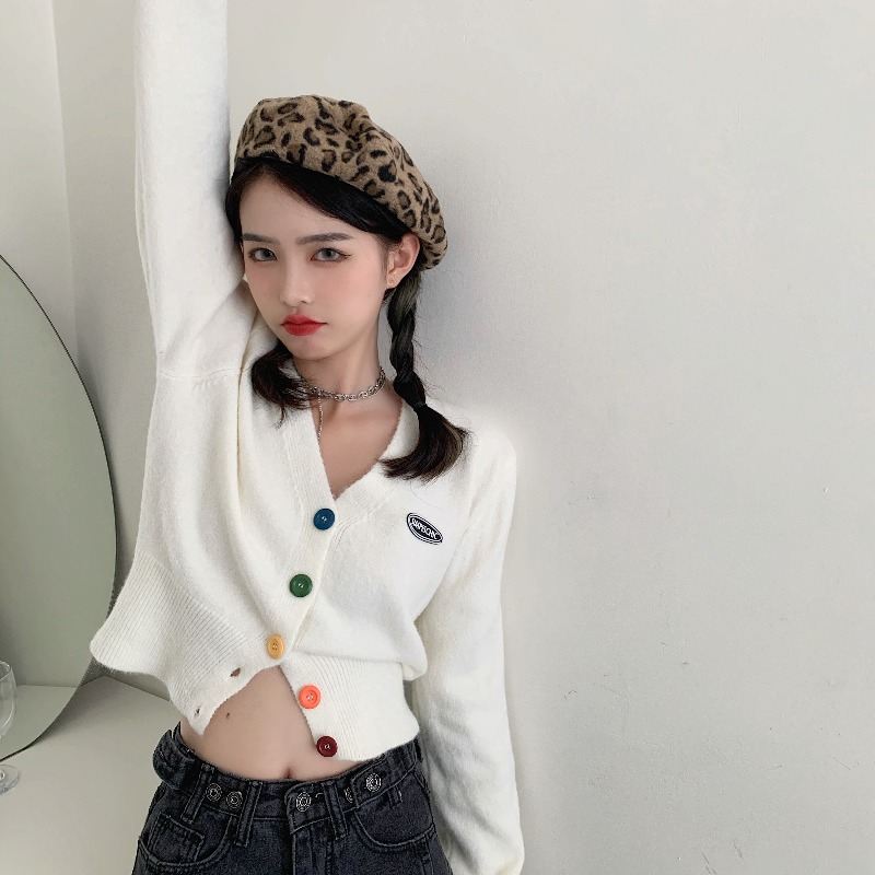 Áo Khoác Cardigan Dài Tay Cổ Chữ V Phối Nút Phong Cách Hàn Quốc 7285