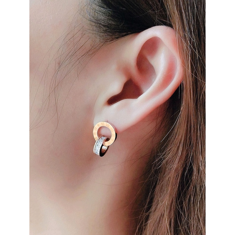Bông tai titan la mã lồng khoen đá TT2491 E4-207 - CAM KẾT KHÔNG BAY MÀU - BẢO HÀNH 12 THÁNG