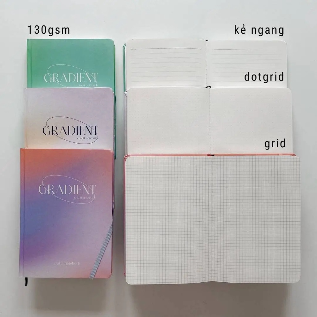 Sổ tay A5 CRABIT GRADIENT 130gsm, ruột kẻ ngang grid chấm dot, ghi chép, bullet journal