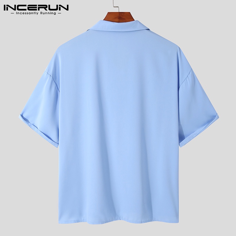 Áo thun Polo INCERUN tay ngắn dáng rộng trẻ trung với 4 màu cá tính dành cho nam