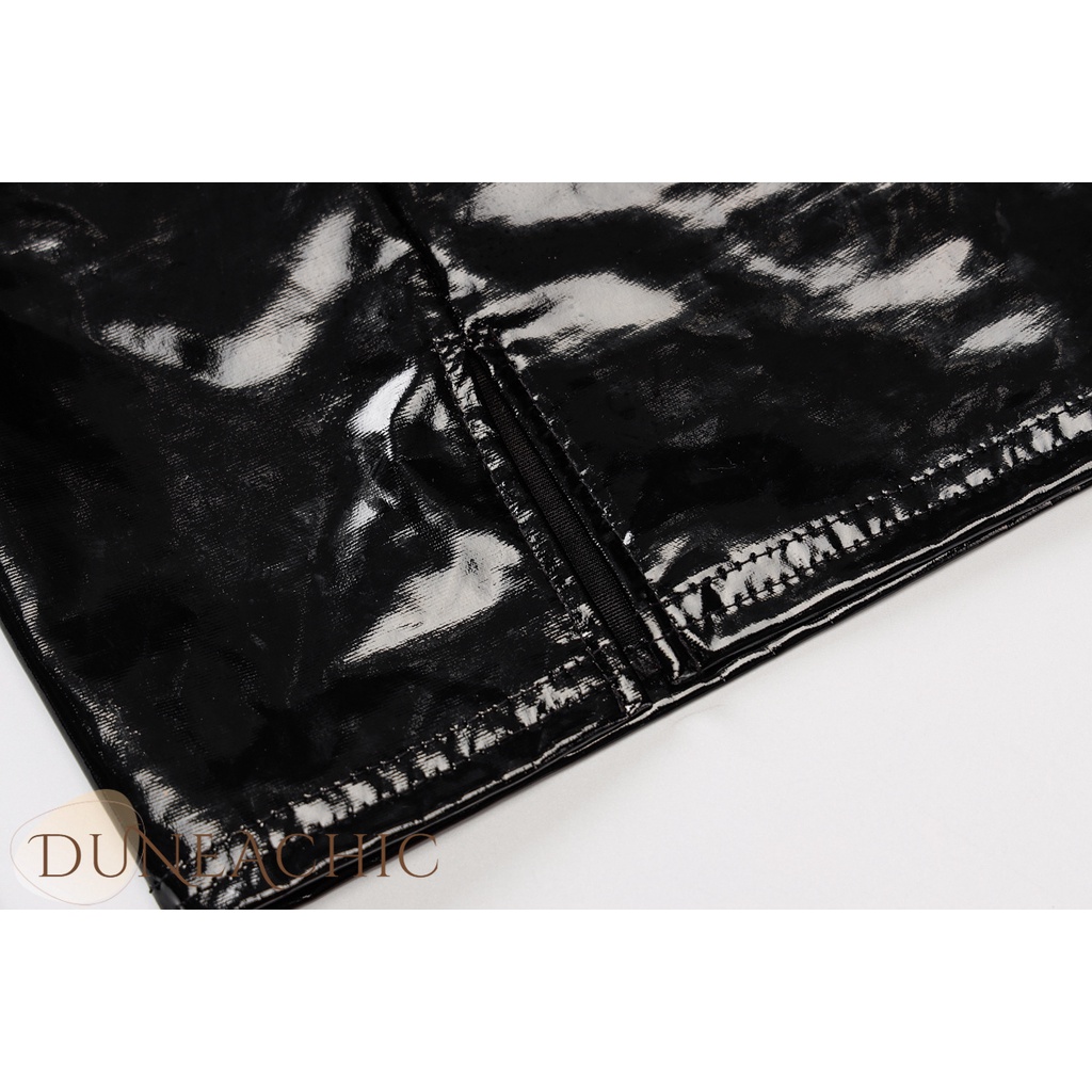 DUNEA Đầm dây da PU hở lưng xẻ tà quyến rũ dành cho nữ