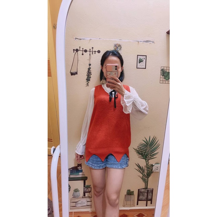 Áo gile len màu cam đất😍 cực vintage😍  2hand tuyển