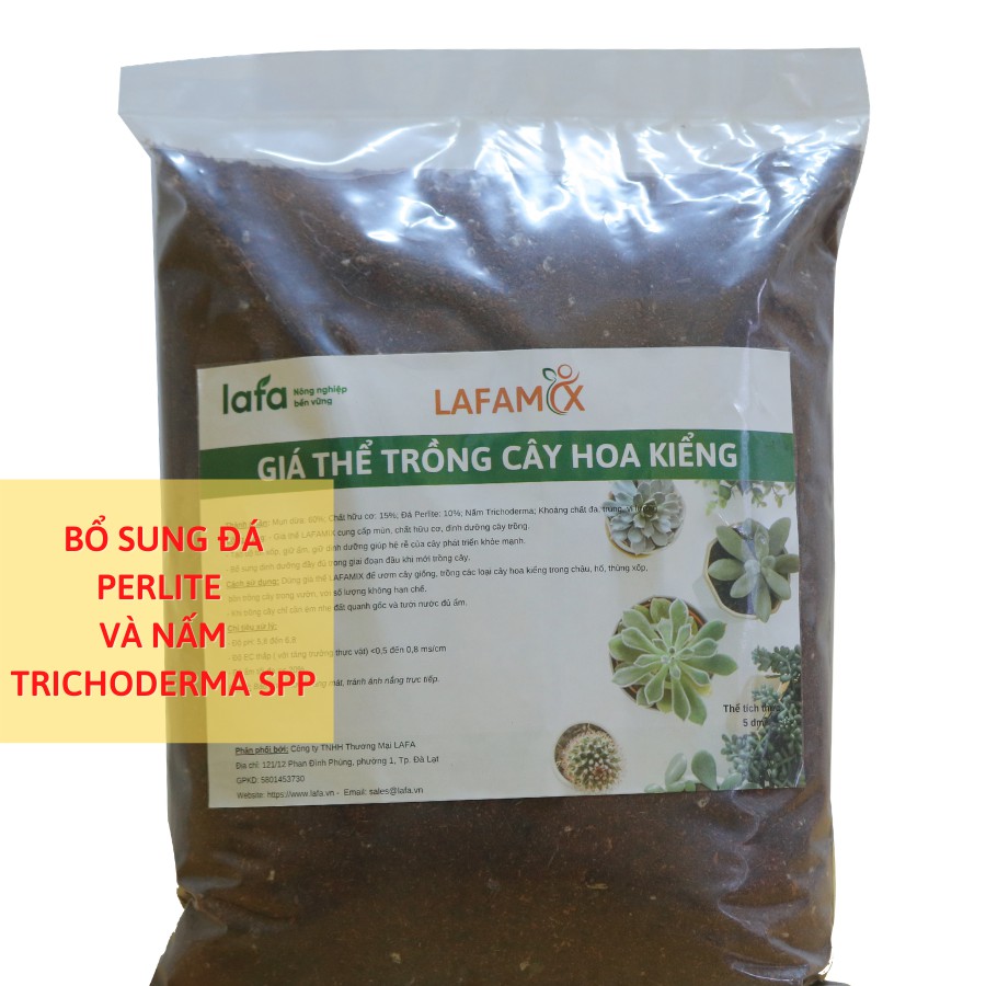 Đất trồng cây hoa kiểng LAFAMIX tơi xốp thoát nước tốt, cho cây trồng phát triển nhanh không bị đọng nước trong chậu