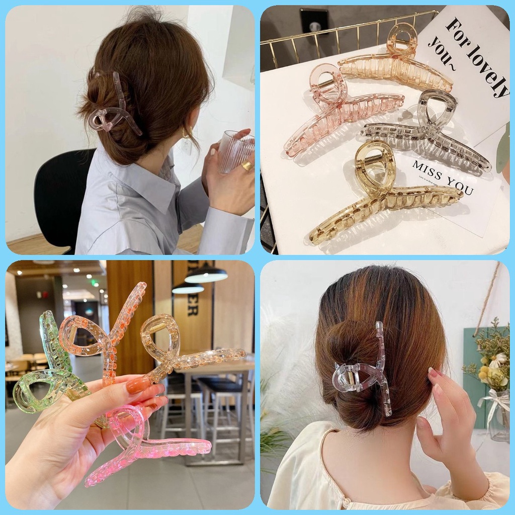 Kẹp Tóc Trong Suốt Thiết Kế Đục Lỗ Cỡ Lớn Phong Cách Hàn Quốc Thanh Lịch Cho Nữ
